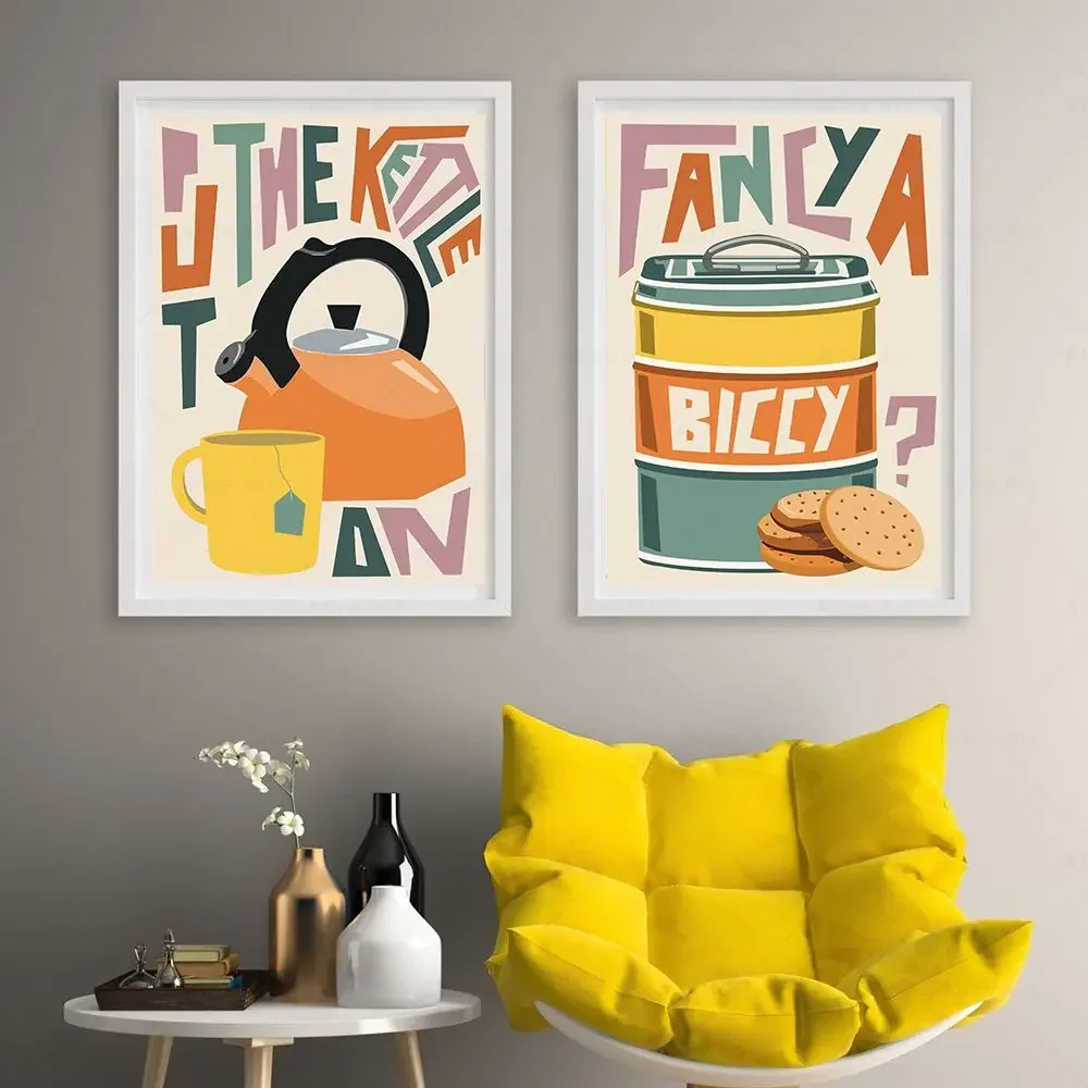 الشاي والبسكويت الفن يطبع كعكة القهوة اسبريسو كوكتيل الفواكه الرسم على لوحات القماش الجدارية المطبخ الرجعية الملصقات غرفة الطعام ديكور