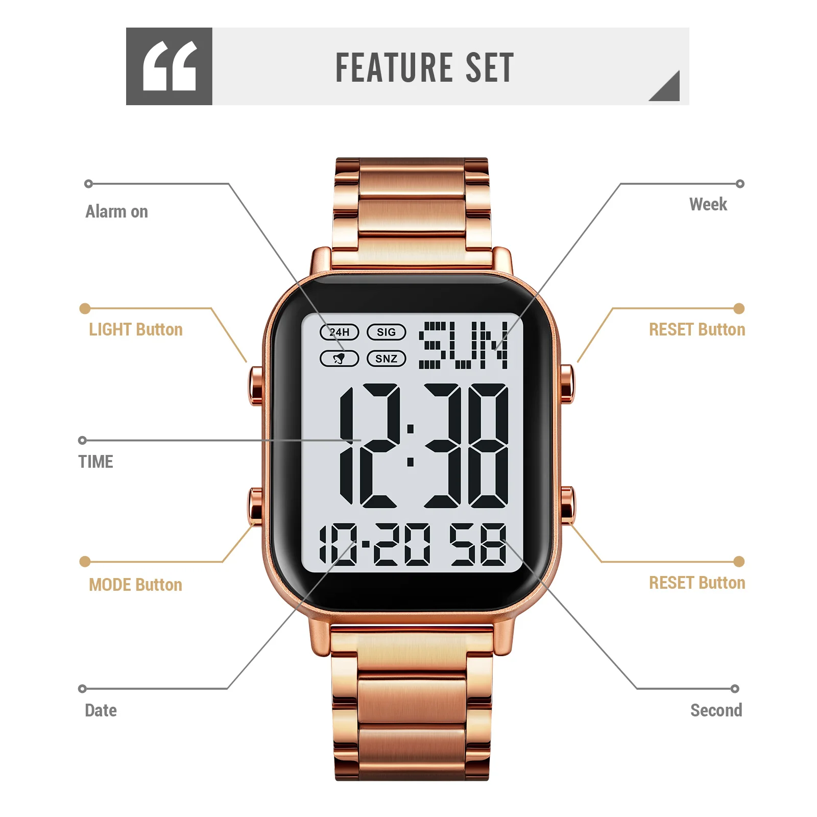 SKMEI 2259 남성용 디지털 시계 방수 스포츠 전자 남성 손목시계 렐로즈 옴브레 고급 EL 디스플레이 스테인리스 스틸