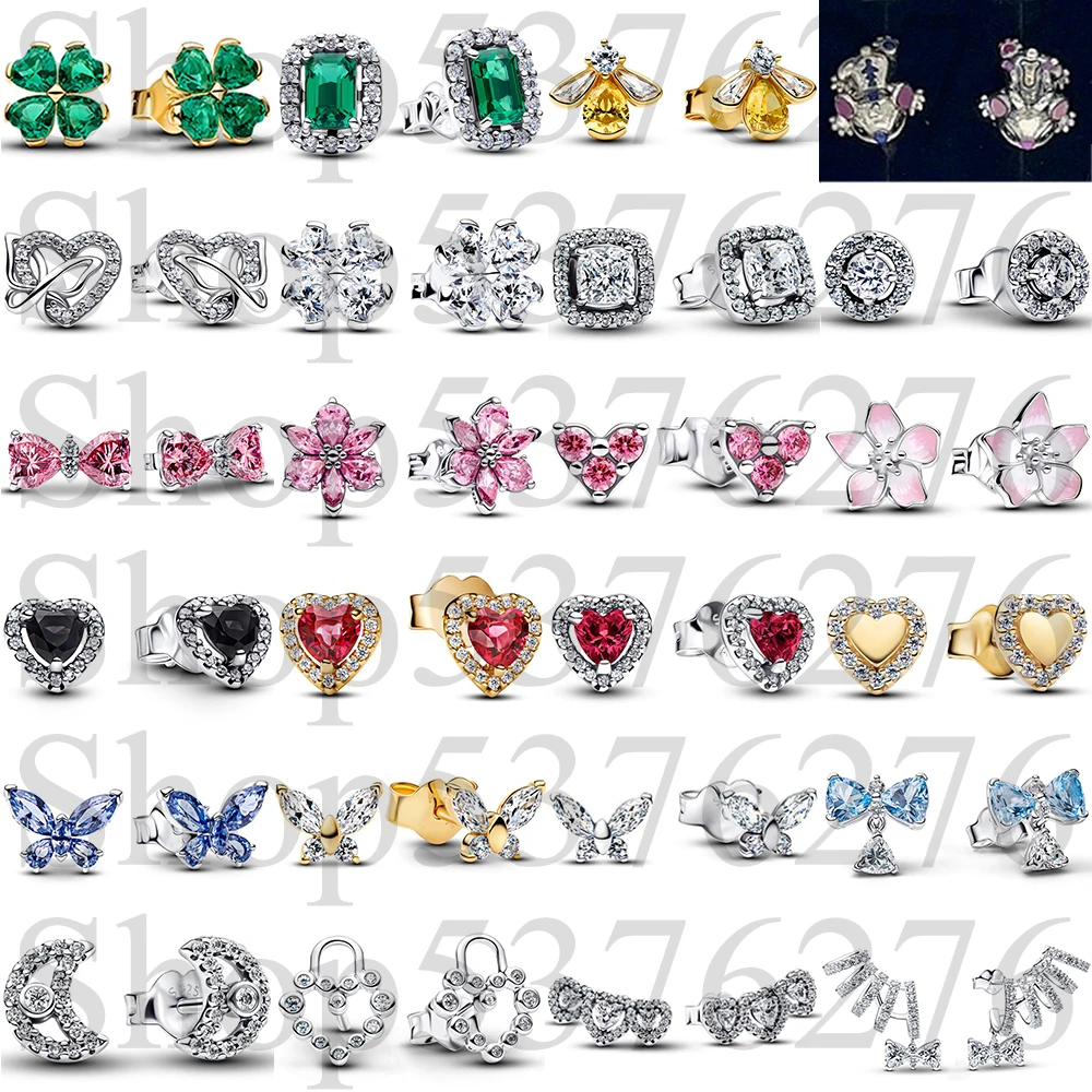 2026 925 Sterling Silver Heart Trilogy Padlock Honey Bee Rectangular Bow Moon Fashion Stud Earrings For Women Gift DIY Jewelry
