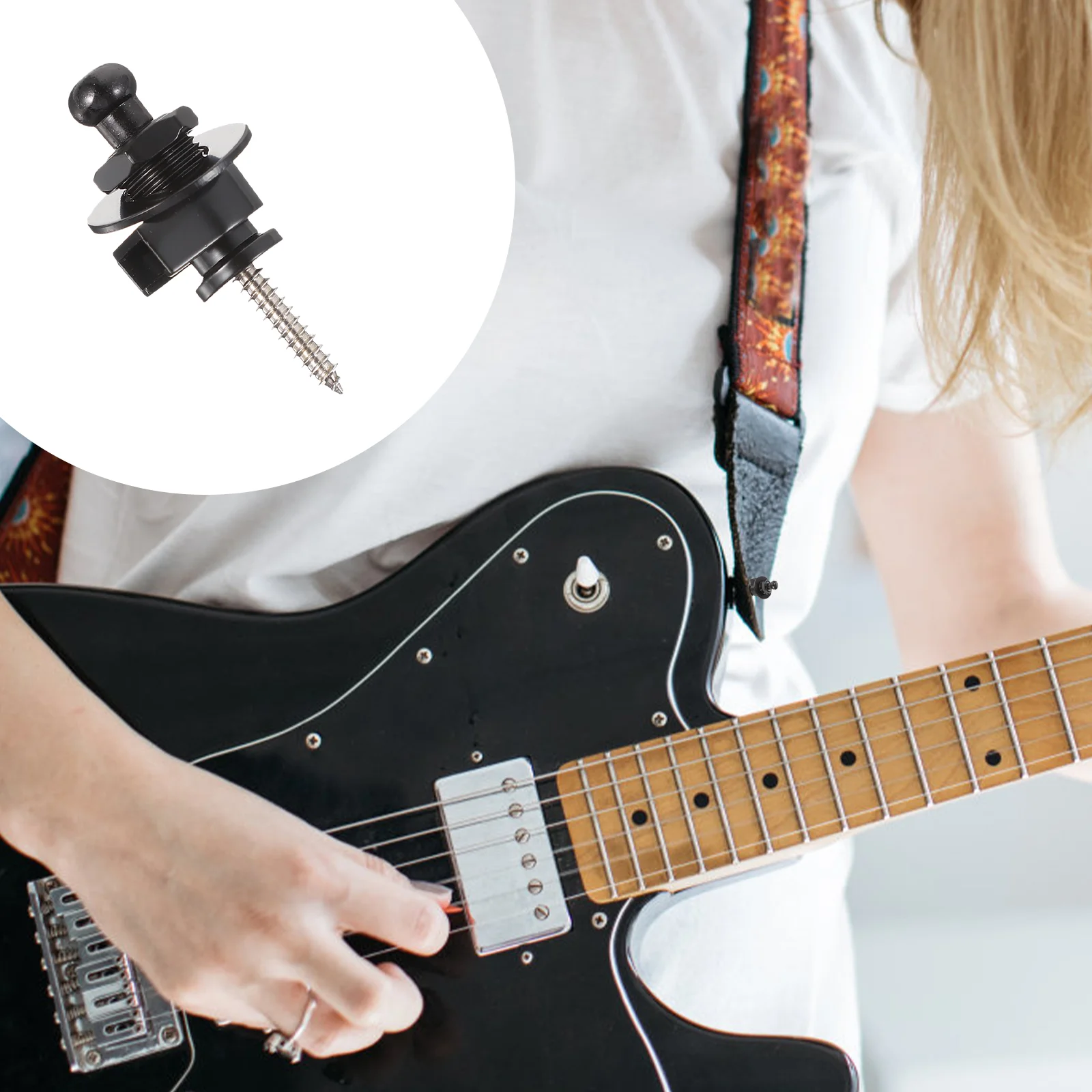 10 Pcs Guitar Studs Belt Buckle Anti-slip Bass Locks Anti-falling Strap Nails with Black Button Anti-skid