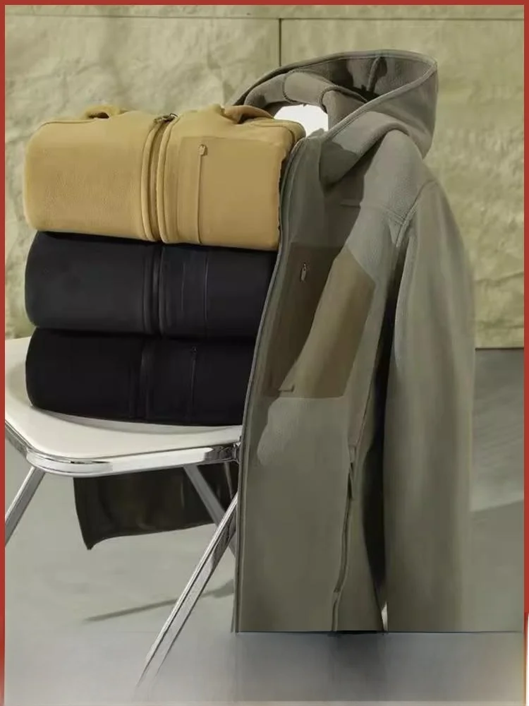 

Outdoor Men's Double-Sided High-Densi Fce Warm Hooded Jaet Zipper Coat Tech Warm Youth Trend Autumn Winter Thiened P...