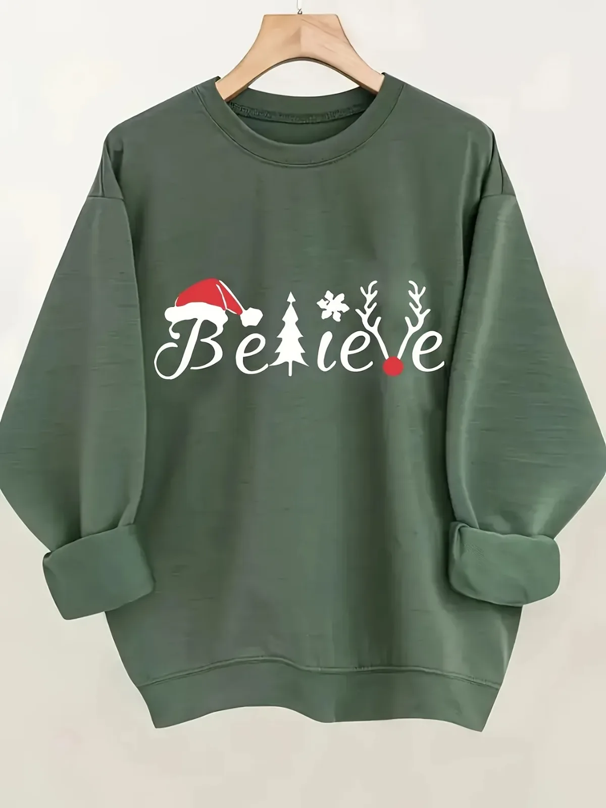 เสื้อสเวตเชิ้ตลำลองแฟชั่นสตรีพร้อมตัวอักษรคริสต์มาสสีแดงและลายพิมพ์เกล็ดหิมะ เหมาะสำหรับเป็นของขวัญวันหยุด