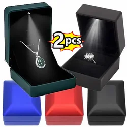 LED Light Jewelry Box For Ring Necklace Luxury Velvet Storage Cases Engagement Display Case Gift High Quality Packaging Showcase