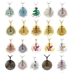 Women Simple Aromatherapy Hollow Essential Oil Diffuser Locket Perfume Necklace Stainless Steel Locket Pendant Jewelry with Felt