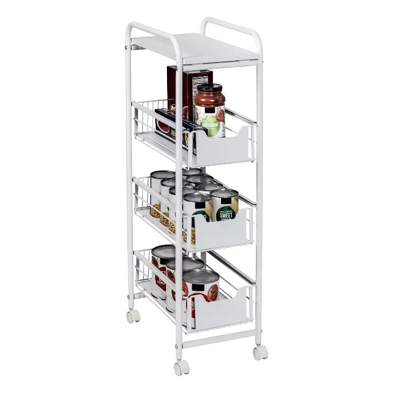 4 Tier Slim Cart with Pull-Out Baskets trolley cart  kitchen rolling bar storage furniture tea folding cart