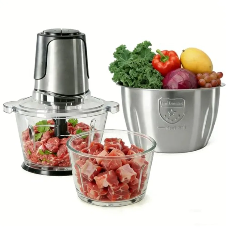 

450W Electric Meat Grinders Mini Food Processor and Food Chopper with 2 Bowls 8 Cup+8 Cup and 2 Bi-Level Blades for Fruits Meat