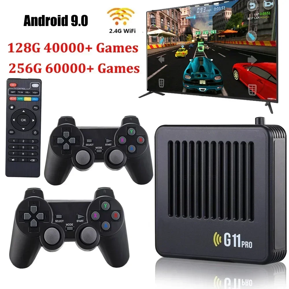 G11 Pro 4K HD 비디오 게임 콘솔 게임 박스, 안드로이드 및 Emuelec 듀얼 시스템, WiFi 및 LAN TV 게임, PS1, GBA, FC용 60000 + 게임 내장, 256G 