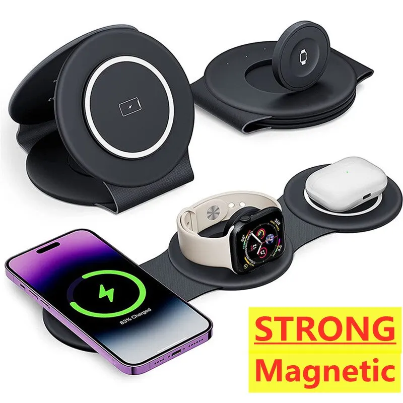 3 In 1 Magnetic Wireless Charger Pad Foldable Phone Chargers Stand For iPhone 14 13 12 Airpods IWatch Fast Charging Dock Station