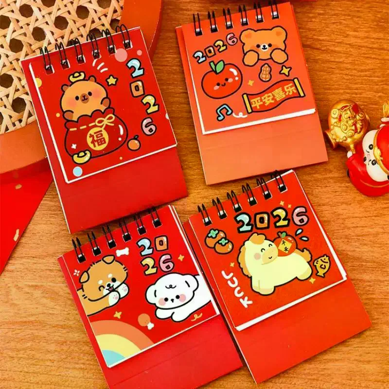 Mini calendario da tavolo per cartoni animati di Capodanno Calendario di moda carino Calendario tascabile portatile Programma Decorazione desktop Regali per studenti
