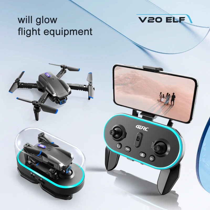 V20 ELF RC Helicopters Toy Gifts Easy Fly Mini Drone 4K HD Aerial Photography Folding Quadcopter With Dual Camera  WIFI FPV RTF