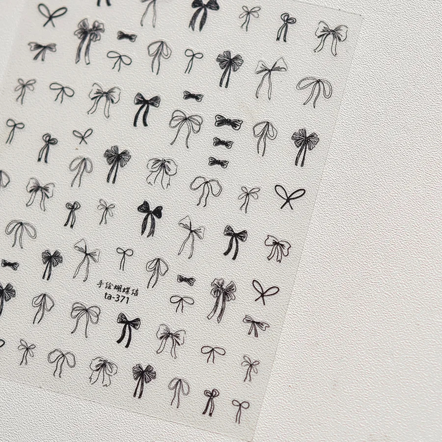 Elegant Monochrome Bowknot Nail Decals Black White Hair Accessory Simple Cute 5D Nail Art Sticker Self Adhesive Manicure Decal