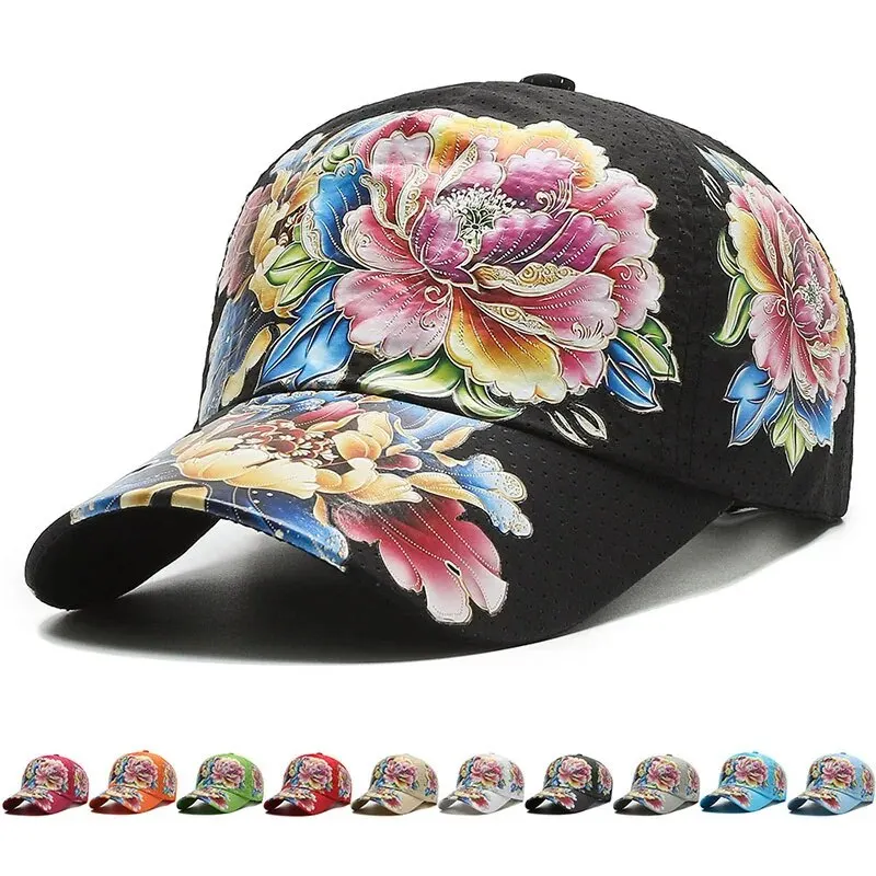 Summer Quick Dry Baseball Cap Men\'s and Women\'s Flower Sun Hats Printed Chinese Style Floral Sun Hats Outdoor Hats