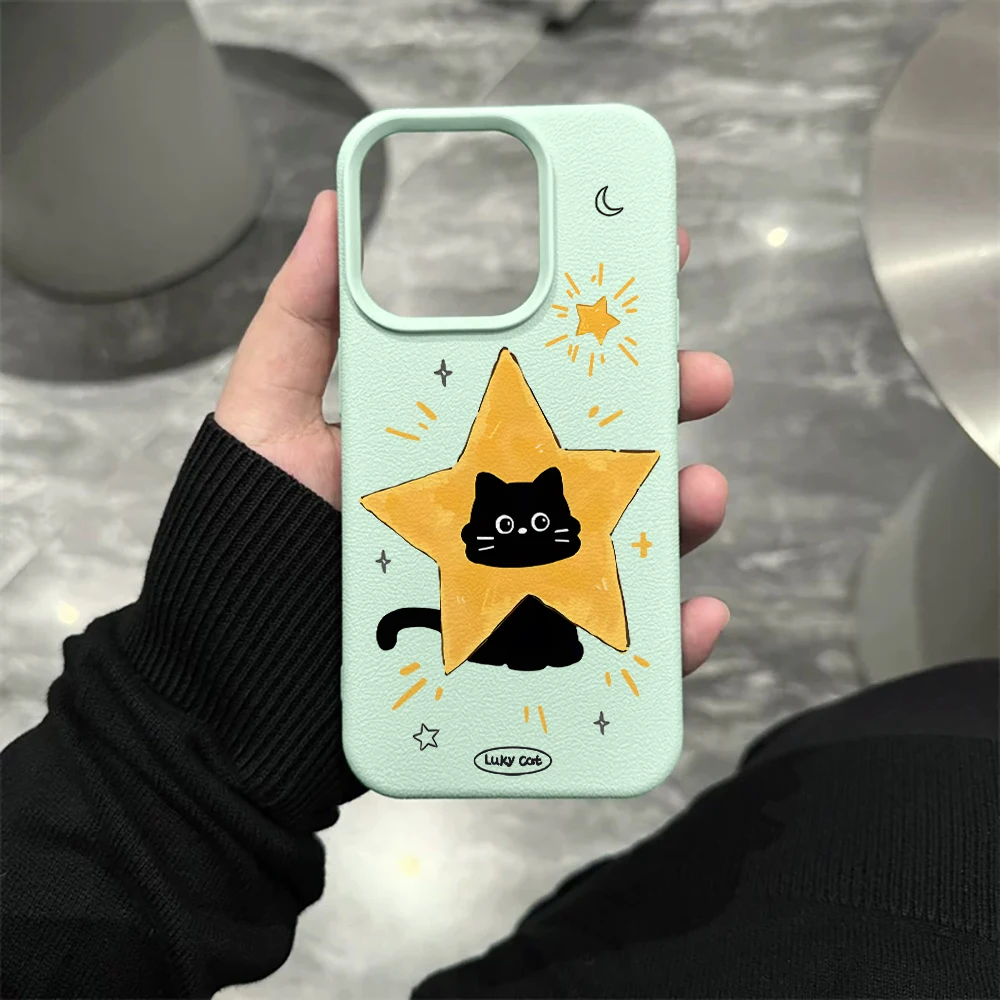 Star Black Cat Handyhülle für iPhone 17 16 15 14 13 12 11 Pro Max 16 15 14 Plus 17 16 15 14 13 12 Pro 17Air Silikon Matte Hülle – Detail 10