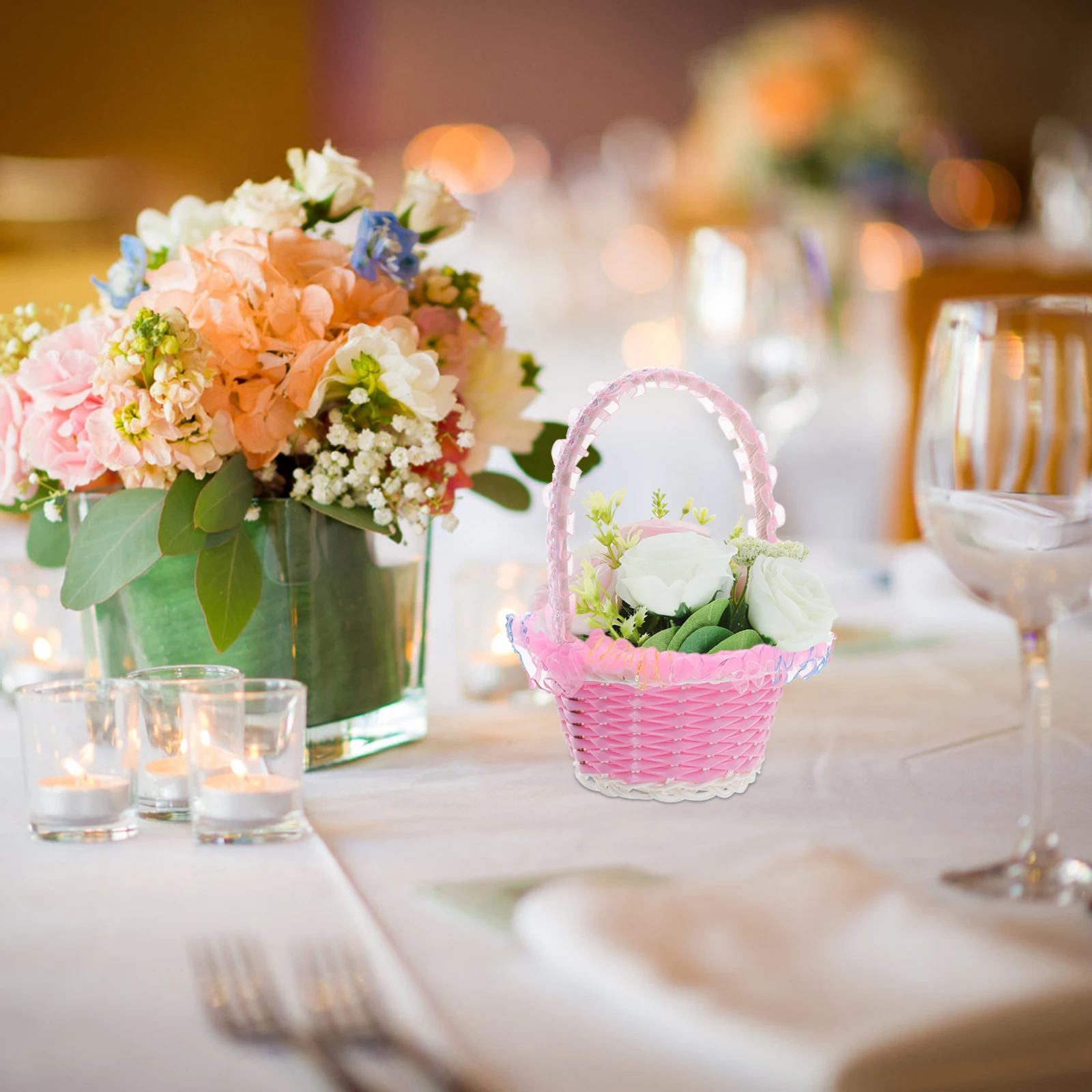 

3pcs Delicate Lace Flower Baskets Wedding Party Handheld Basket For Banquet Decorative Storage Candy Gift Holders Lightweight