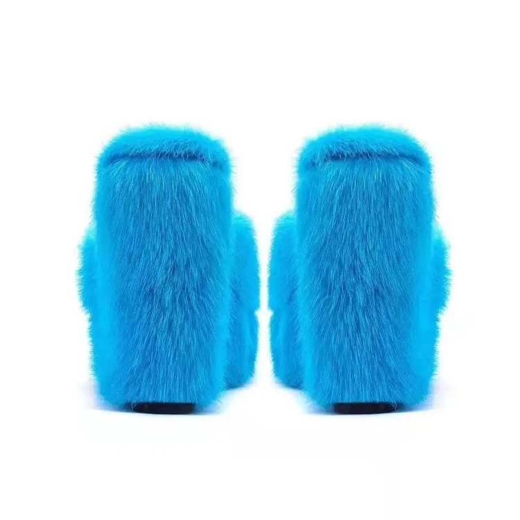 New Fur Slippers Women\'s Wedge Heel Shoes Women High-heeled Furry Drag Fashion Outdoor All-match Shoes Slippers Furry Slides