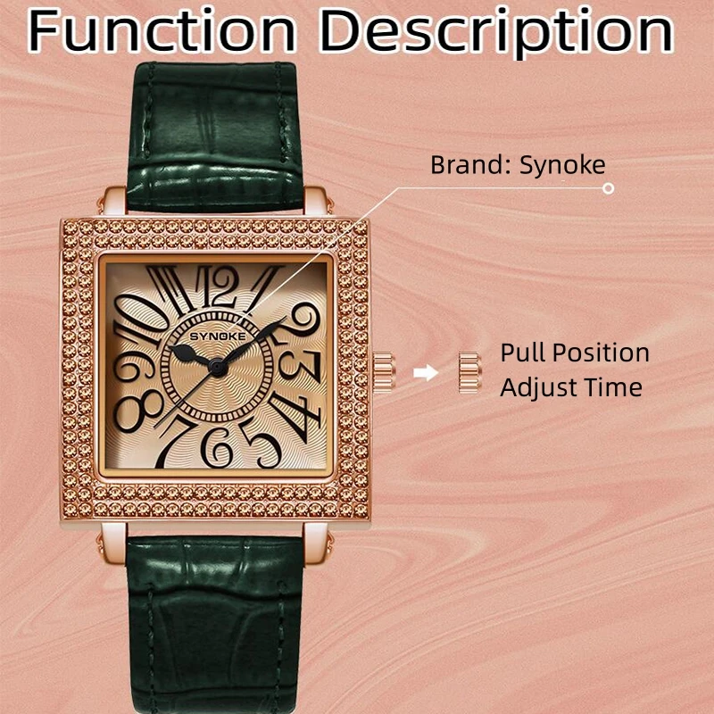 Synoke Women's Quartz Casual Watches Arabic Numeral Markers Rhinestone Dial Leather Strap Waterproof Lady Analog Bracelet Time