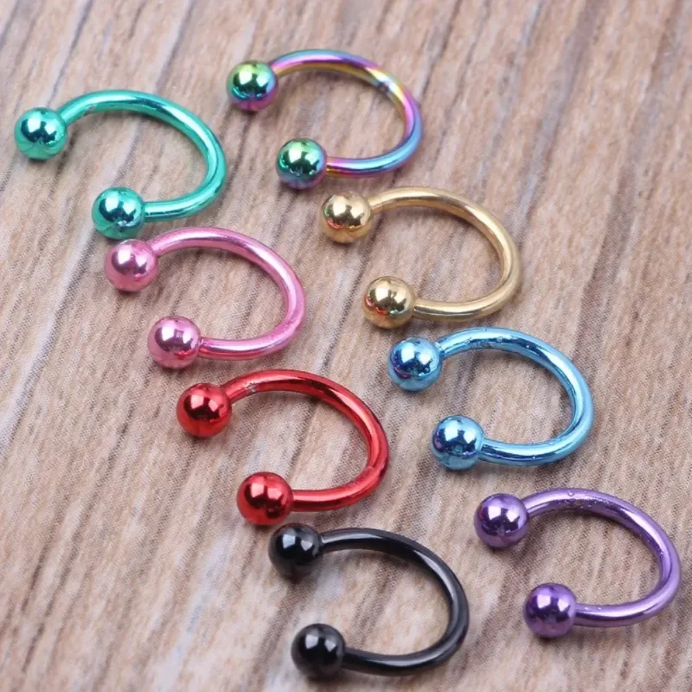 4pc Surgical Steel Colourful Horseshoe Septum Nose 8mm Ring 3mm Ball Monroe Lip Ear Tragus Stud Piercing 16g 1.2mm