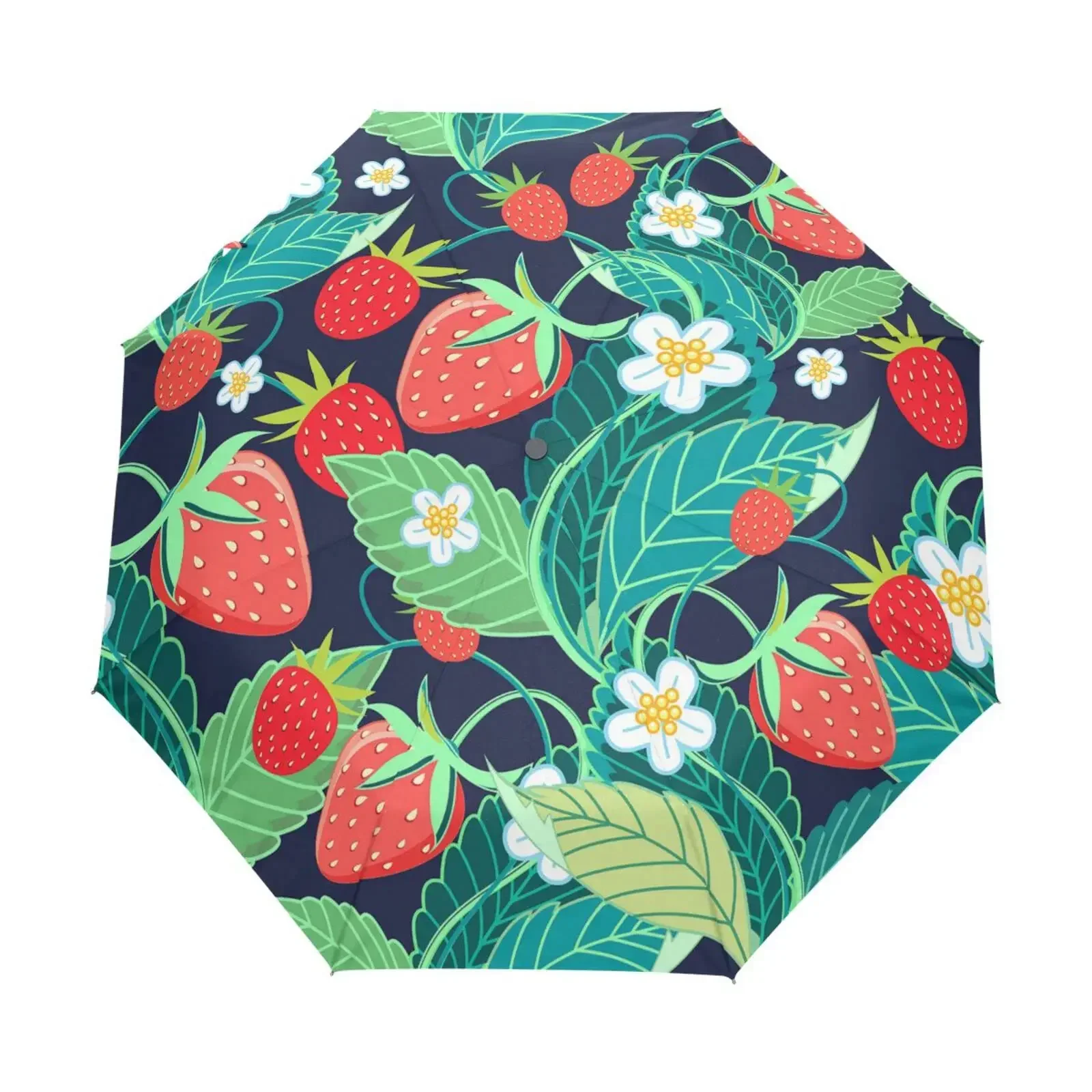 Cartoon Strawberry Folding Rain Sun Umbrella Watercolor Sweet Fruit Travel Umbrellas Compact Lightweight Windproof for Boy Girls