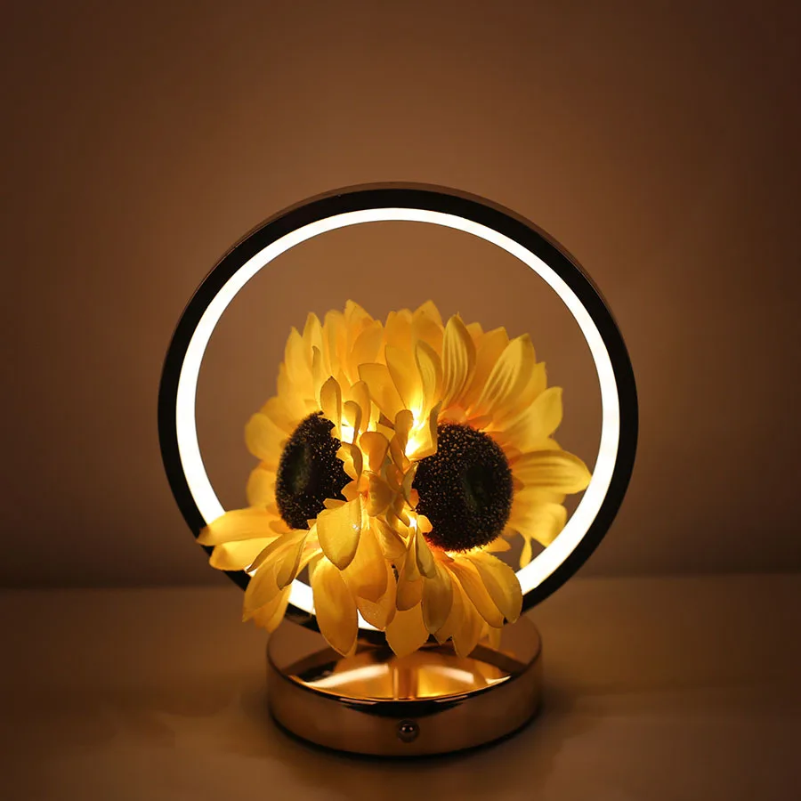 Schöne wiederaufladbare Nachtlichter, simulierte Sonnenblumen-Blumenlampe, runde Schreibtischlampe, Dekoration, Ornament