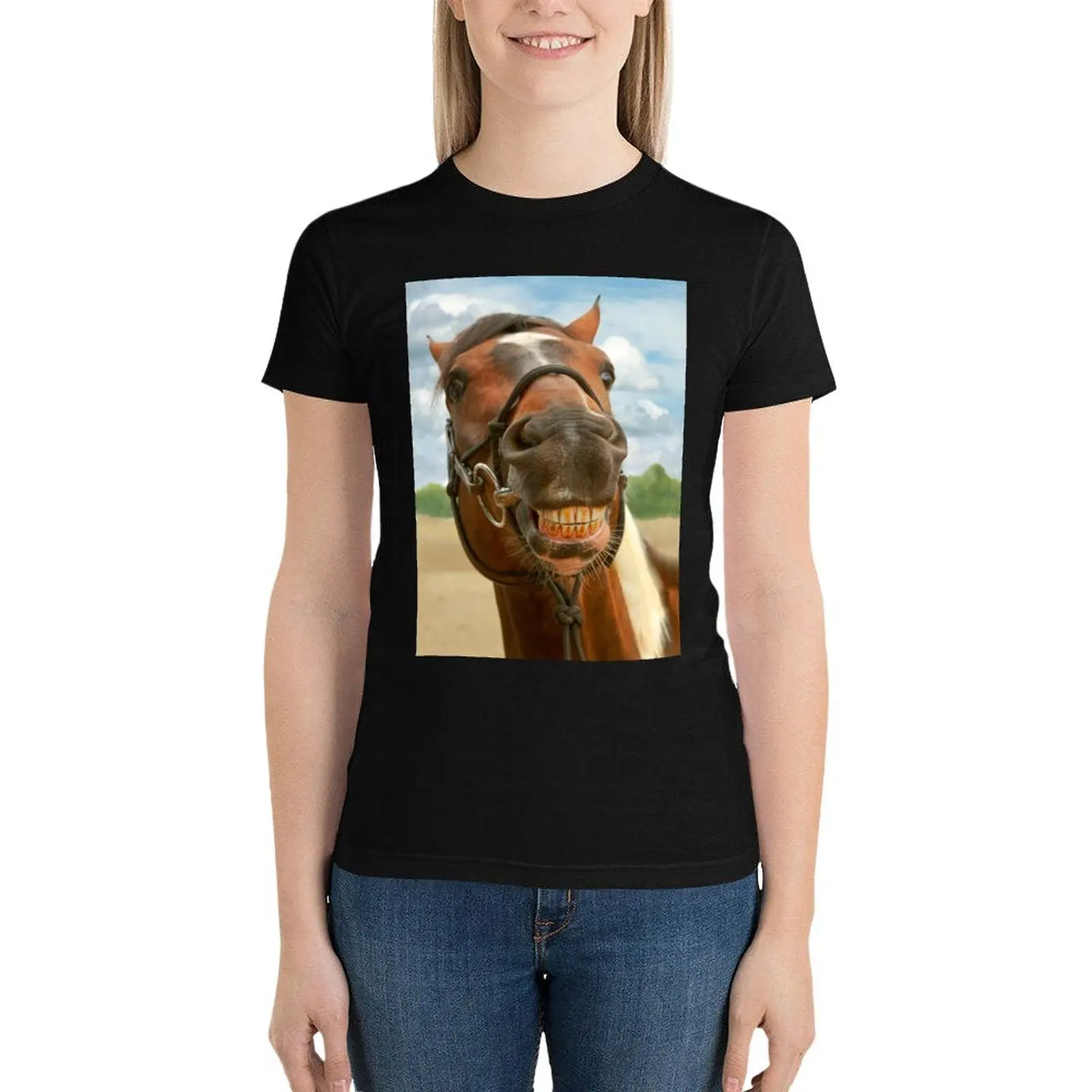 Animal - Horse - I finally got my braces off T-Shirt Blouse plus size tops Woman clothing