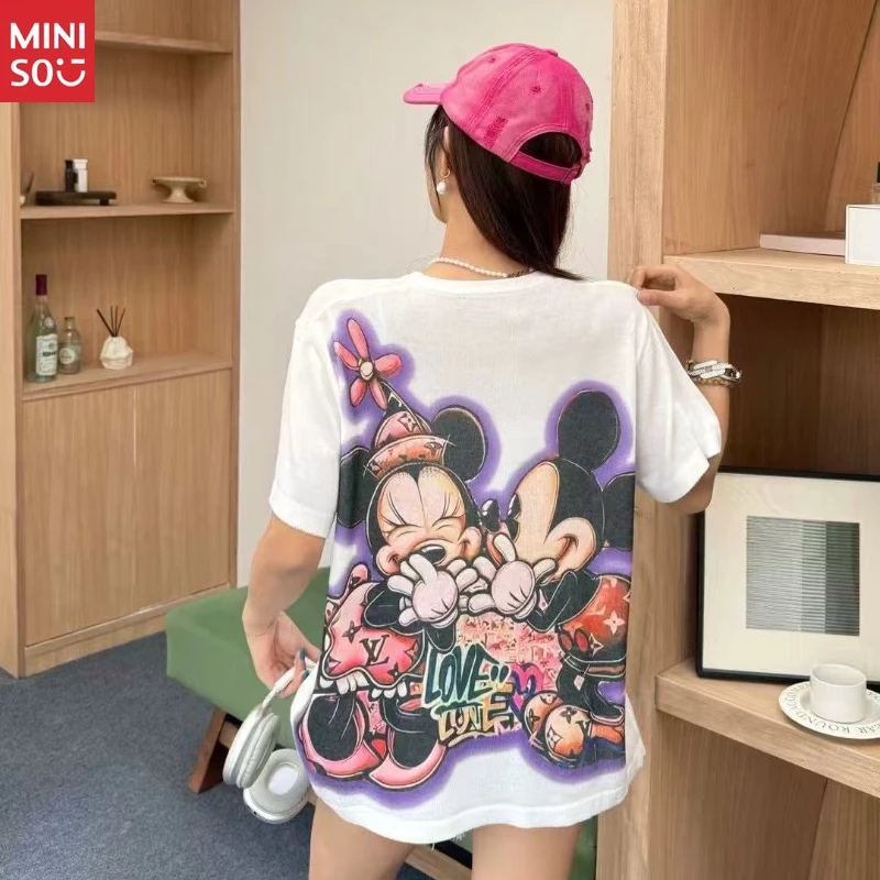 تي شيرت ديزني ميكي كريستال، قميص برسومات كبيرة الحجم مع جرافيتي