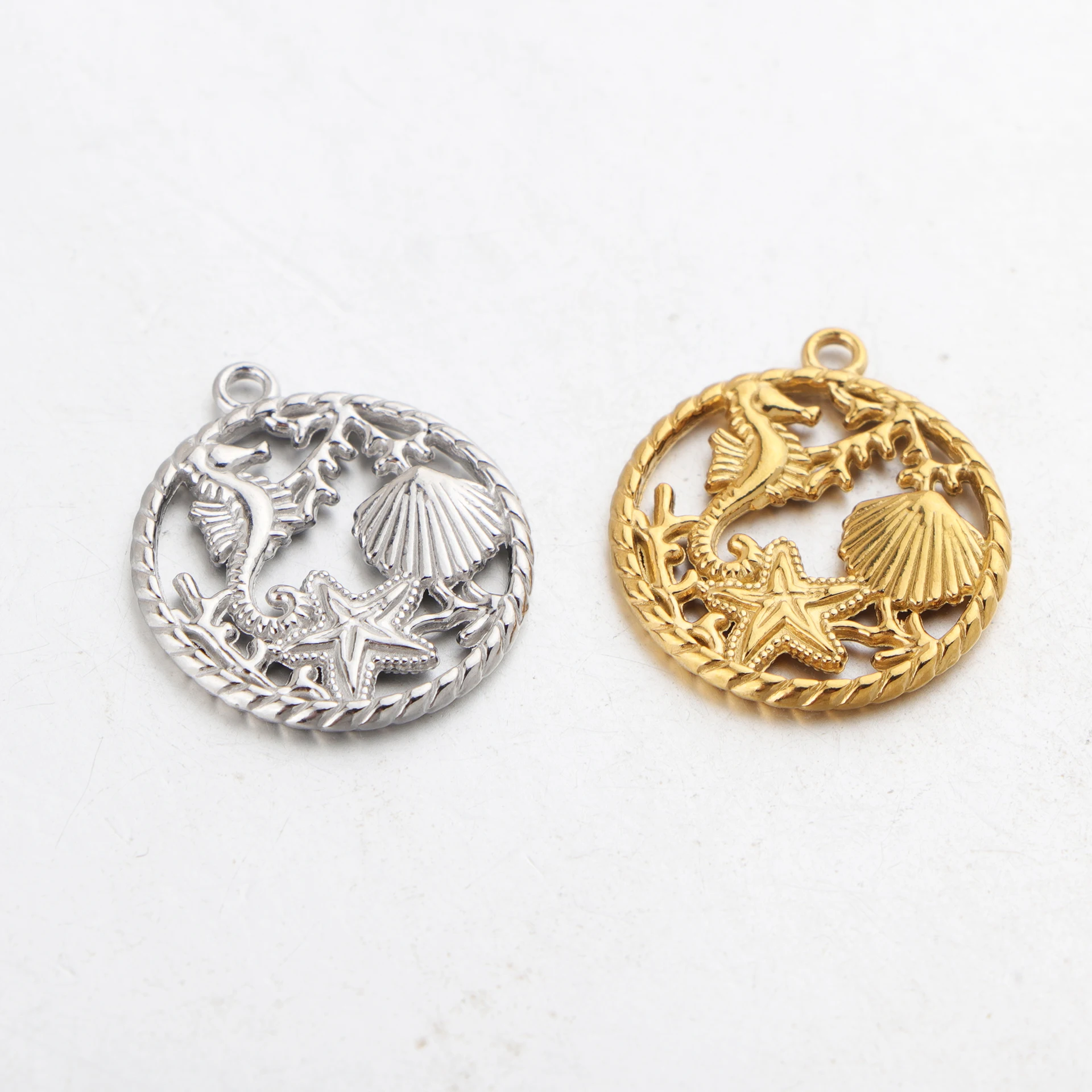 

10pcs/lot Stainless Steel Round Marine Life Charm Hollow The Underwater World Pendant for DIY Jewelry Making Accessories