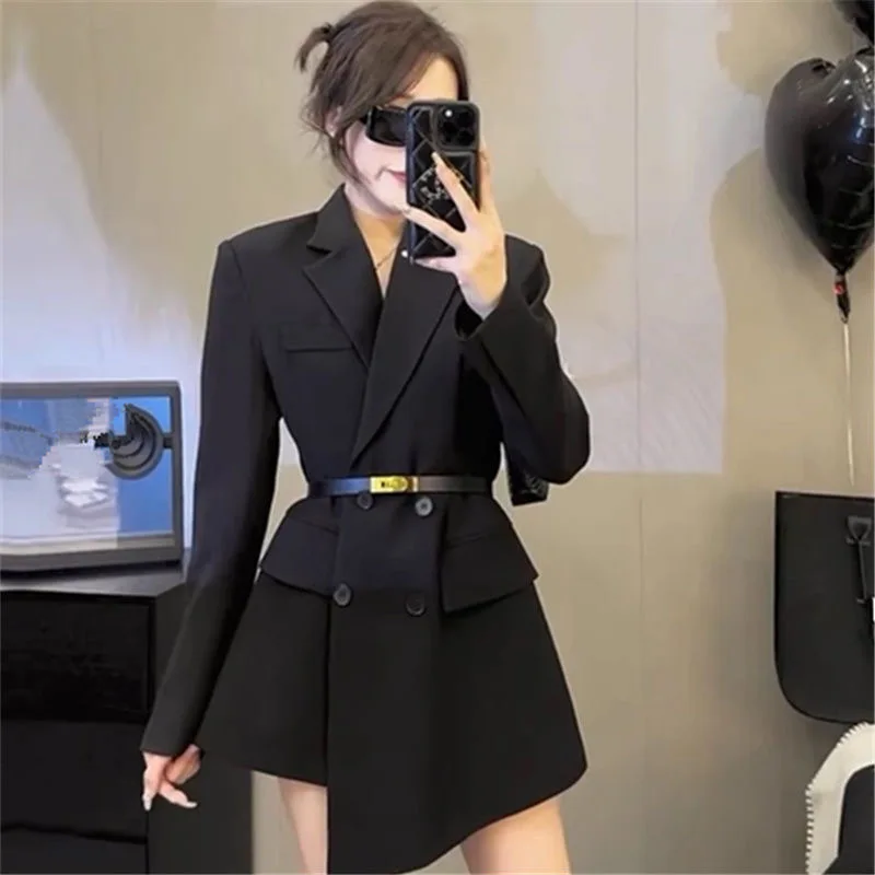 Autumn Blazer Women Suit SlimBlack Irregular Suit Blazers for Women Jacket Womens Tops Belt Dress Blazer Casual  Women Clothing