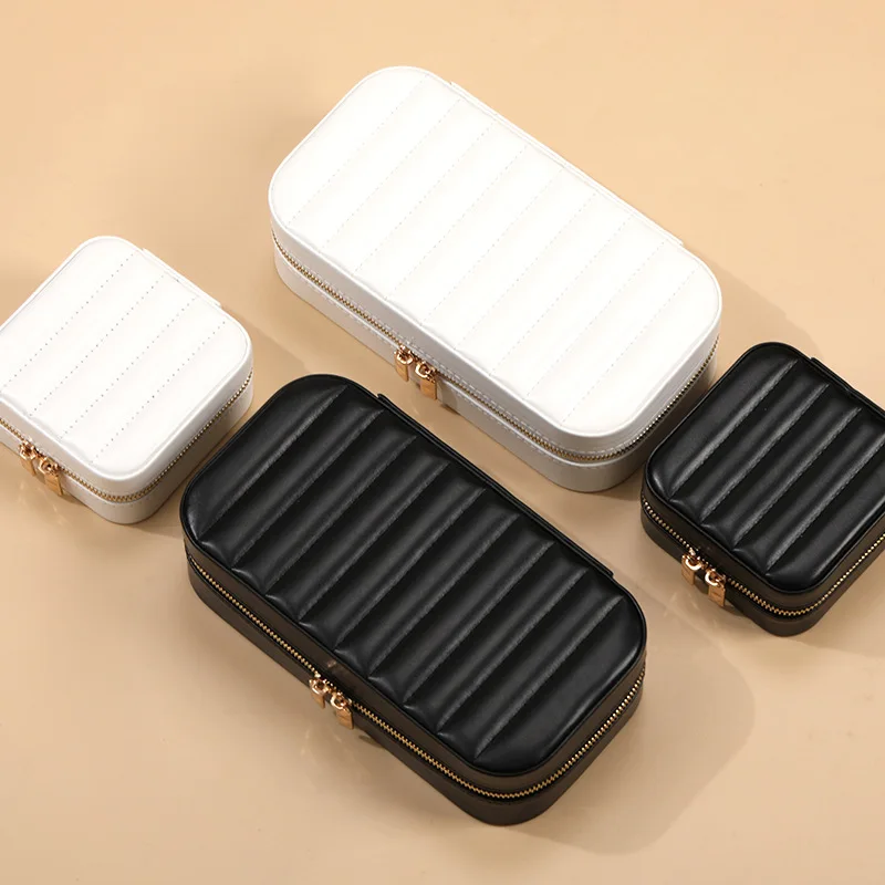 

1pcs Multi Functional Striped Metal Zipper Jewelry Box with Mirror Portable Organizer for Rings Necklaces Earrings Storage