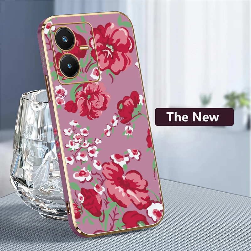 تصفيح حافظة هاتف من البولي يوريثان ل Vivo Y20 2021 Y18 Y17S Y16 Y21 Y21E Y21S Y21A Y20i Y20A Y20G زهرة نمط للصدمات الغطاء الخلفي