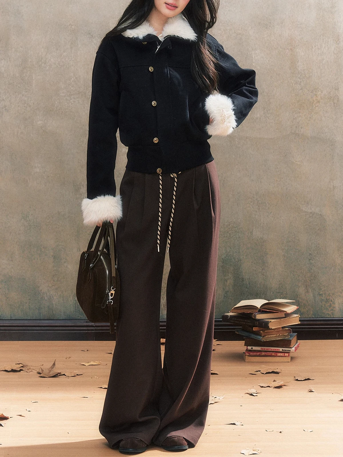 الأمريكية الرجعية الراقية فرو الضأن طوق المرأة سليم صالح ort Jaet الخريف الشتاء تصميم تحسس تخفيف Sle لون نقي