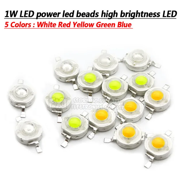 10 SZTUK 1W LED Biały Czerwony Żółty Zielony Niebieski 5 kolorów koraliki LED dużej mocy LED o wysokiej jasności