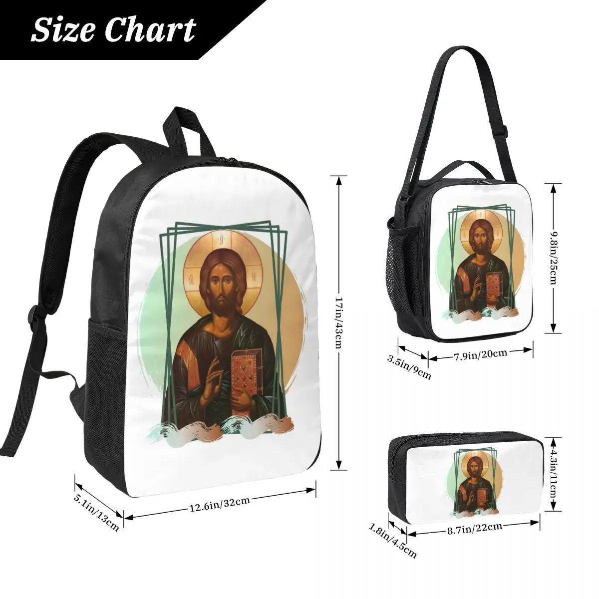 Lord Jesus Christ Backpack Student BookBag School Bag Laptop Shoulder Bags 3ps Insulated Lunch Bag Pencil Case