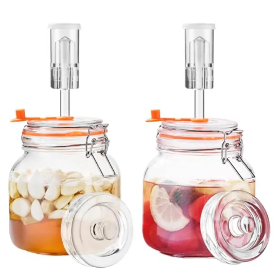 Jillmo - Kit de Fermentación de Vidrio Cuadrado de 1 Litro con Peso para Hacer Sauerkraut, Salsa Picante, Sidra, Miel y Más