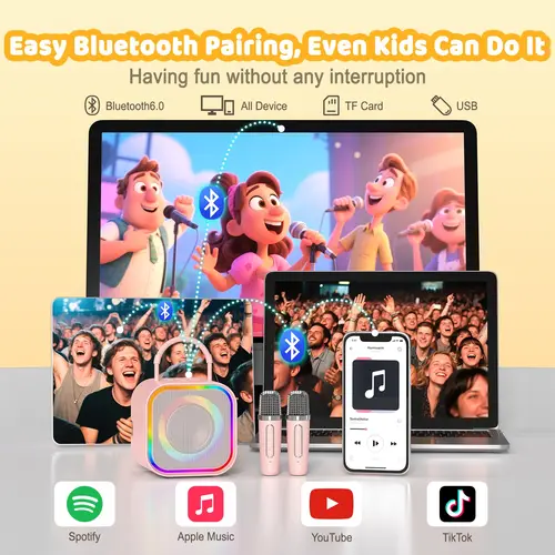 Imagen 2 del producto Haomuren Mini máquina de Karaoke para niños niñas portátil todo en uno Altavoz de Karaoke Bluetooth con 2 micrófonos para juguetes de fiesta en casa regalos