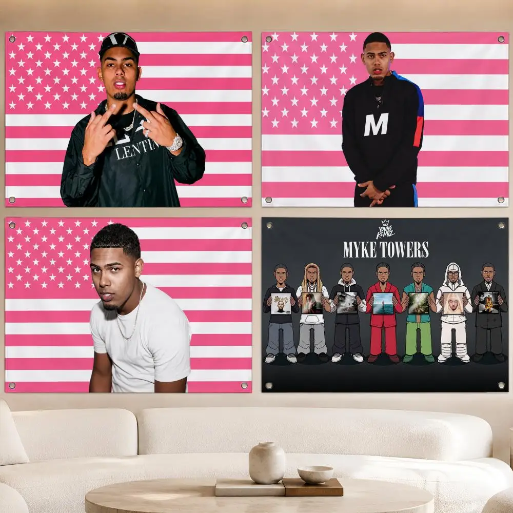 Music Latin Urban Star Myke Towers Flags Fan Banner Tapestry Wall Hanging Garage BarDorm Camp Party Outdoor Home Decor Gift