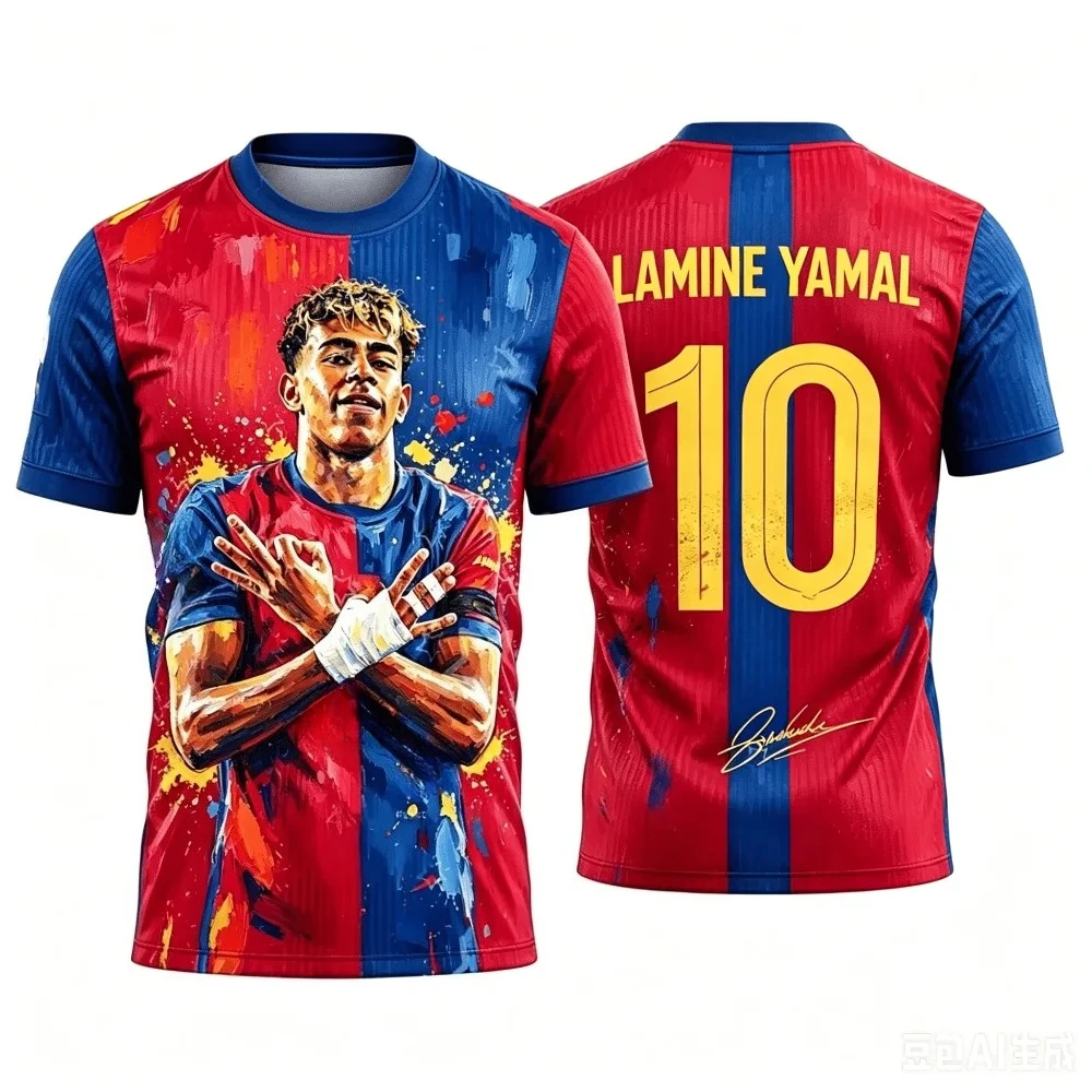 2026 Latest Lamine Yamal # 10 Barcelona Football T-shirt Fashion and Casual Men's and Women's Home 3D Printing