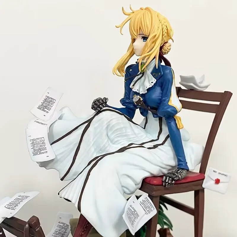 New 28cm Bandai anime image Violet Evergarden melancholy sitting position modle Pvc figure collection toy boy Christmas gifts