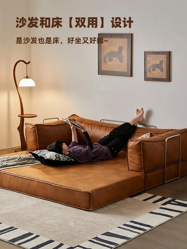 الفرنسية الرجعية أريكة سرير شقة صغيرة غرفة المعيشة ذات الاستخدام المزدوج جديد النفط الشمع القماش النمط القديم وحدة أريكة #3