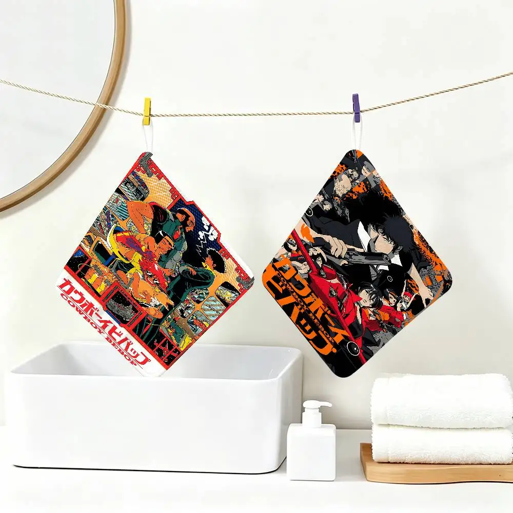 Classic Anime C_Cowboy B_Bebop Household Hanging Towel, Polyester Cotton Hand Wiping Towel, Sturdy for Bathroom Bedroom