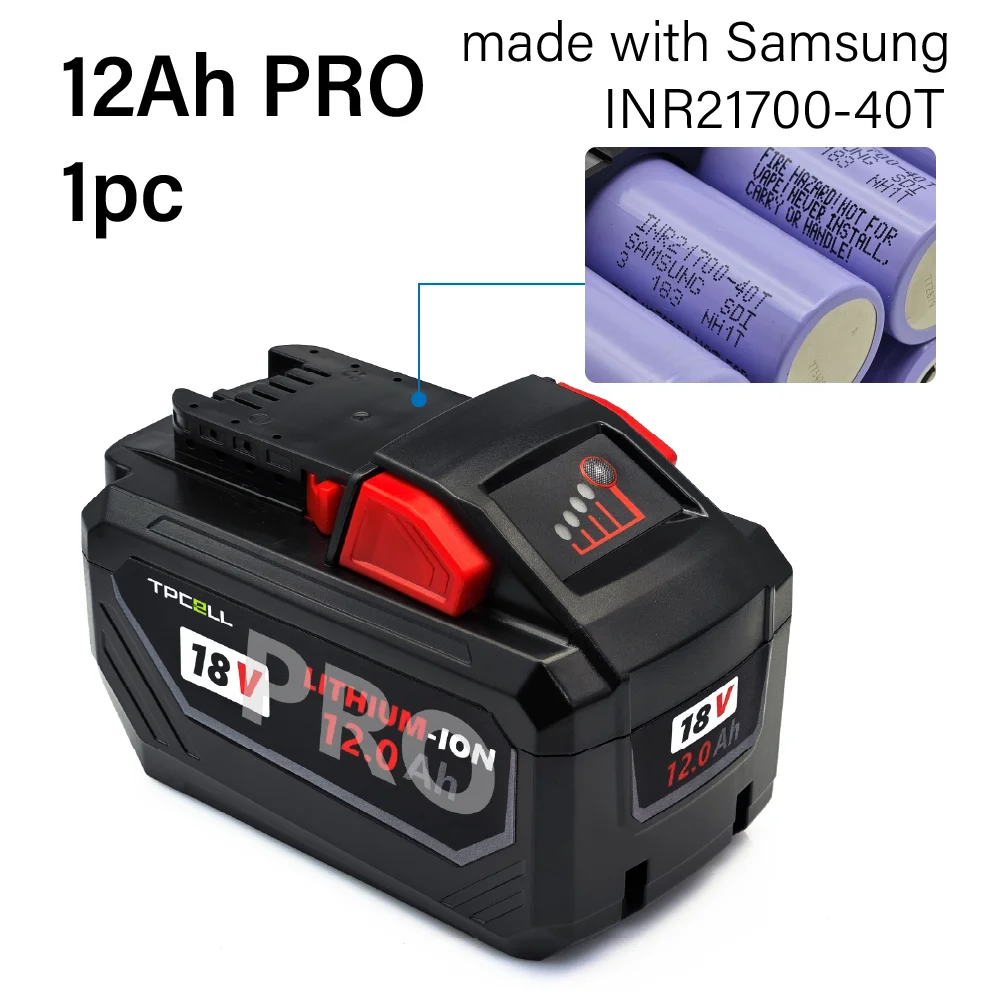 TPCELL 8Ah/12Ah/15Ah For Milwaukee M18 Batteries 21700 High Output Rechargeable Lithium ION 18V Battery