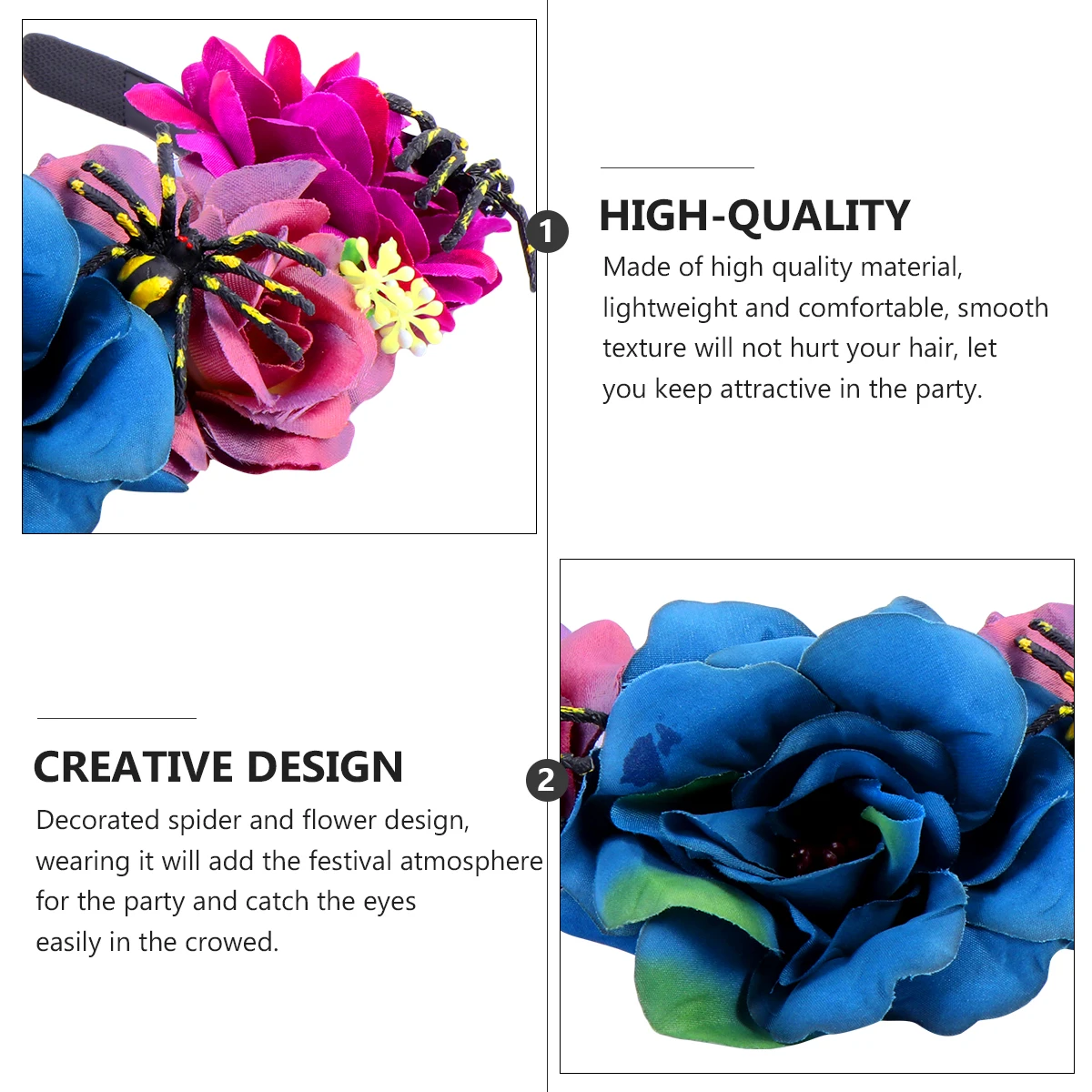 

Floral Garland Halloween Hair Hoop Stretchy Lightweight Spider Design Floral Headpiece Party Festival Accessories