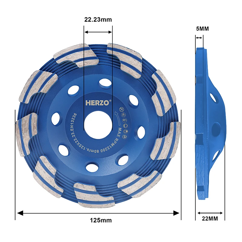 Imagem -04 - Herzo-rebolo Multi-dentes Disco Abrasivo de Diamante Fresadora de Alvenaria de Concreto 125 mm 5