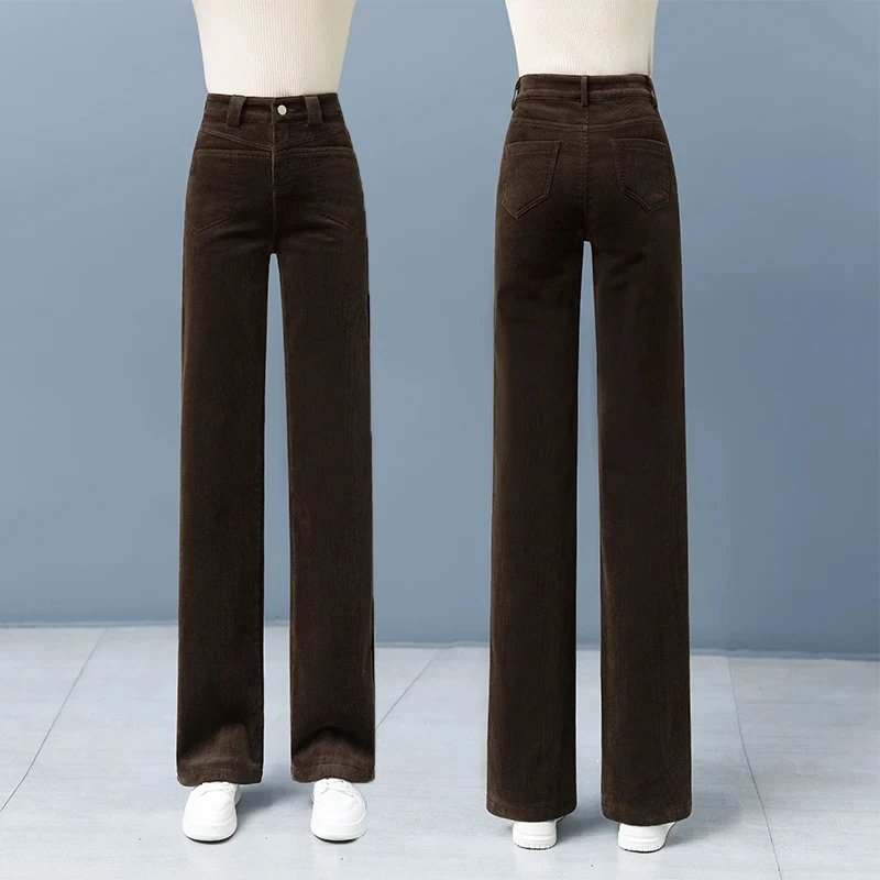High Waist Fce Lined Thi Corduroy Straight Leg Pants Women Casual Narrow Version Wide Leg Long Pants Spring 2025