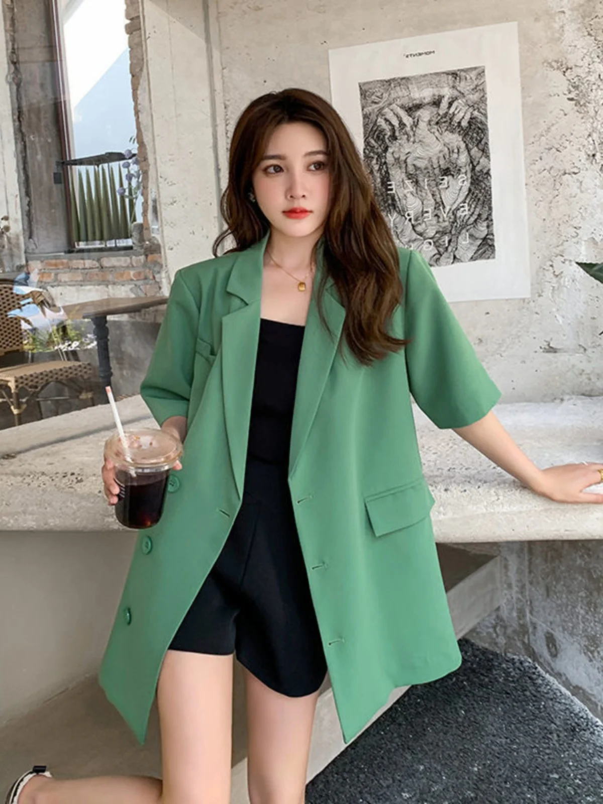 

Ele plus Size Women's Suit Soft Sle Thin ort Sve Summer Faion Trend Large 300 Pou Clothing Fem Busin Wear