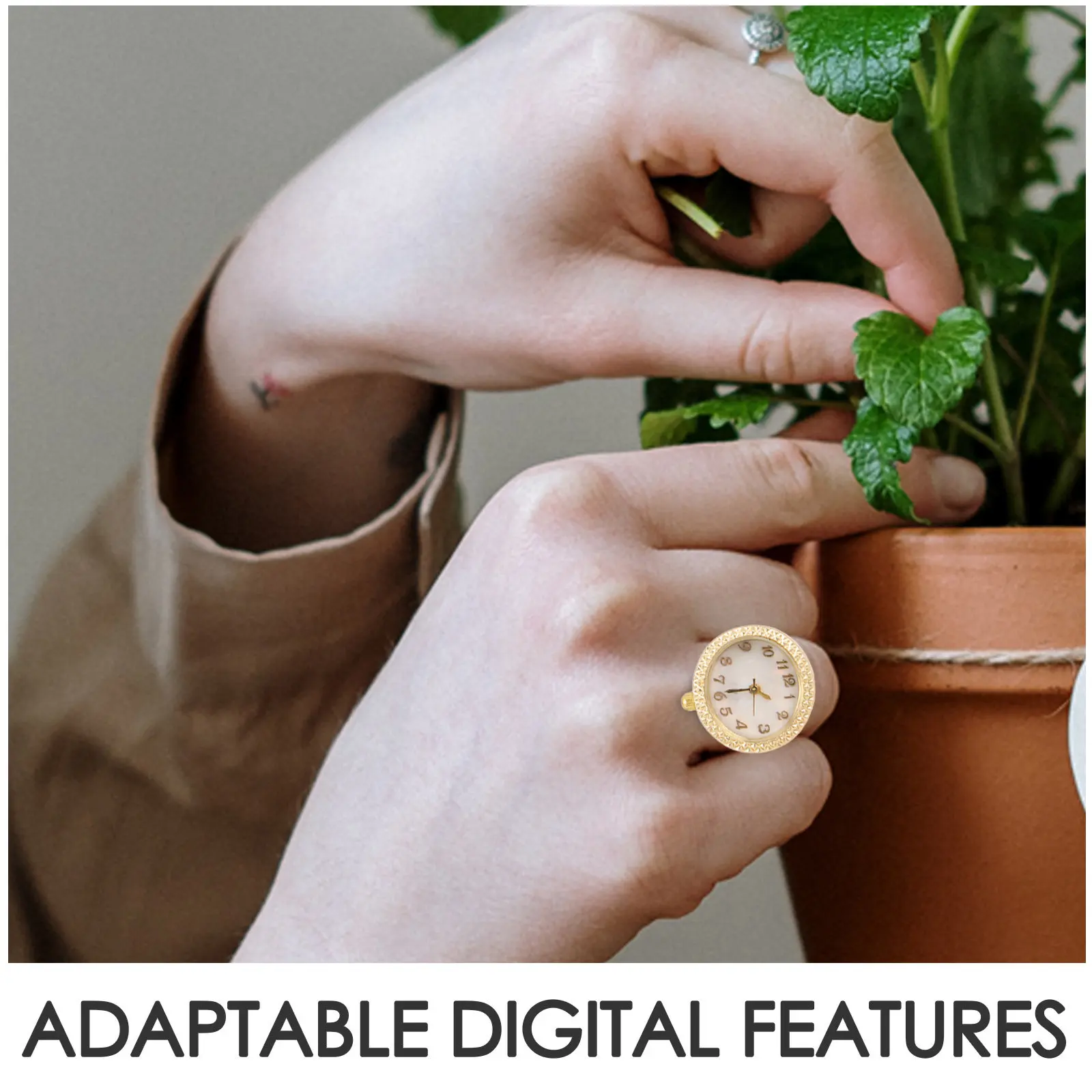 Mini Quartz Finger Ring Watch Oval Dial Design Unisex Adjustable Metal Watch Waterproof Finger Timepiece for Men Women