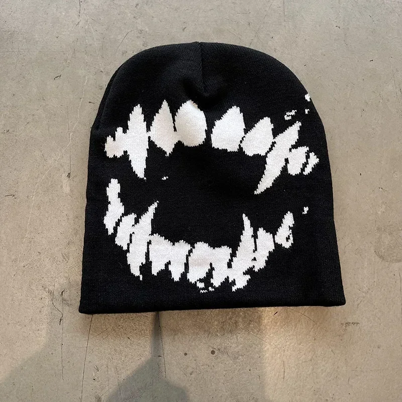 Kobiety Czapka Knitting Beanies Goth Tooth Caps Men Y2k Streetwear Winter Fashion Pullover Kpop Harajuku Vintage Warm Hip Hop Unisex