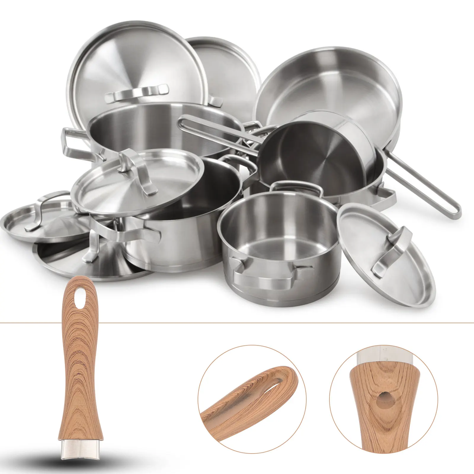 

2Pcs Ergonomic Design Wood Grain Pot Handle Comfortable Bakelite Universal Detachable Long Grip Replacement Kitchen Essential