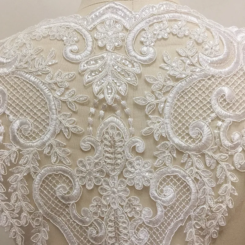 Ivory White High Density Embroidery Sequin Lace, Bridal Clothing Accessories, DIY High-Quality, 60cm Width, RS2911