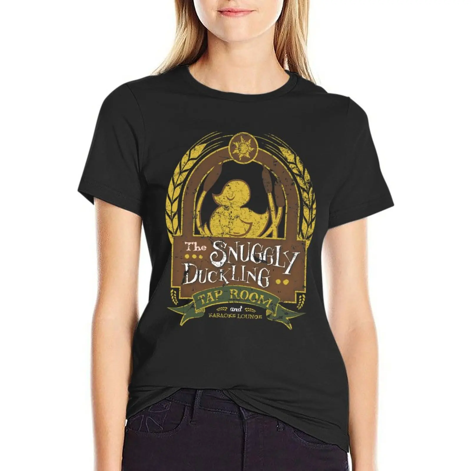 

The Snuggly Duckling Tap Room T-Shirt funnys vintage clothes cute tops tops Women