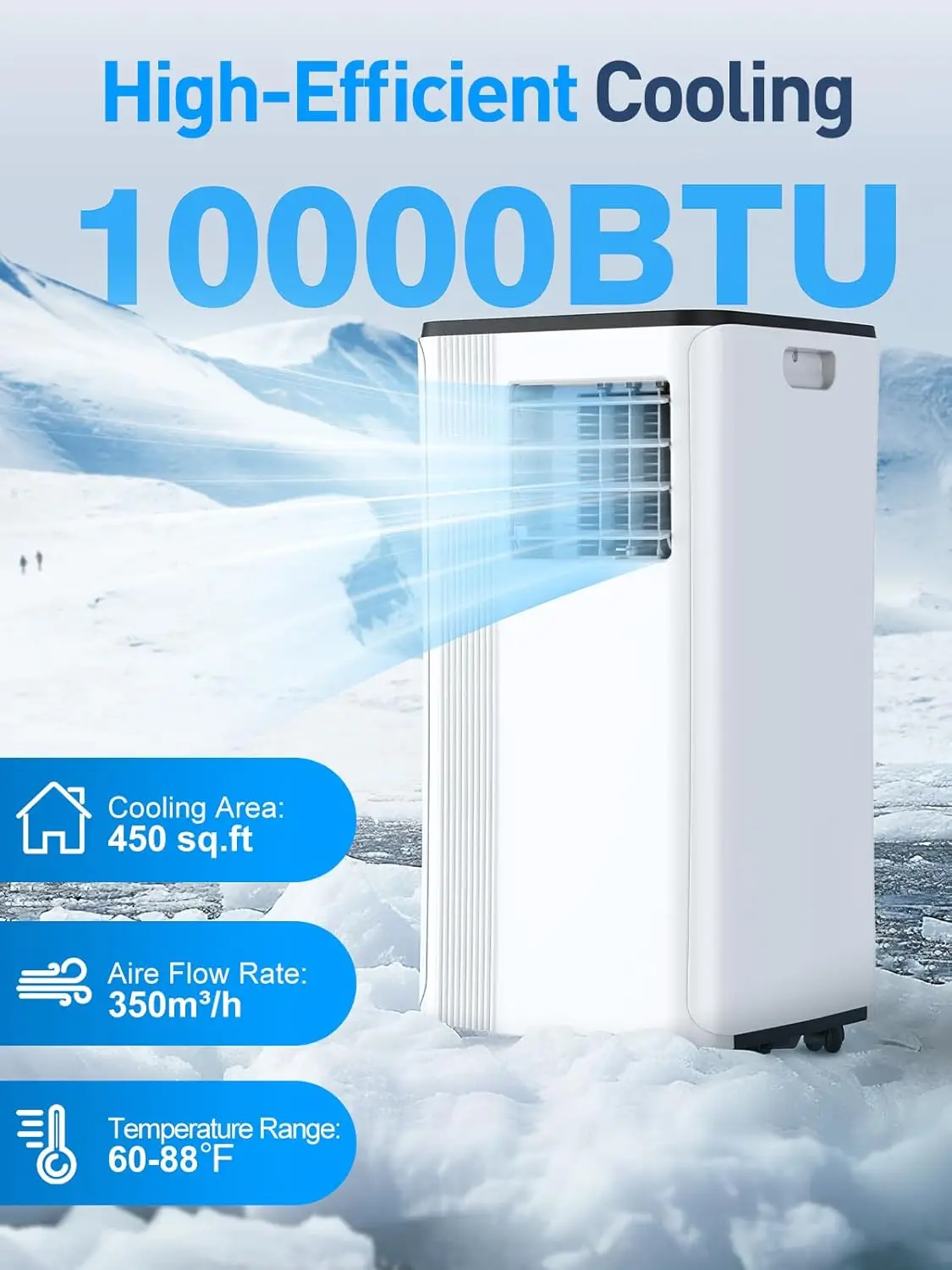 10000 BTU Portable AC for Room up to 450 Sq. Ft, 3 in 1 AC Unit with 24H Timer, Smart Sleep Mode